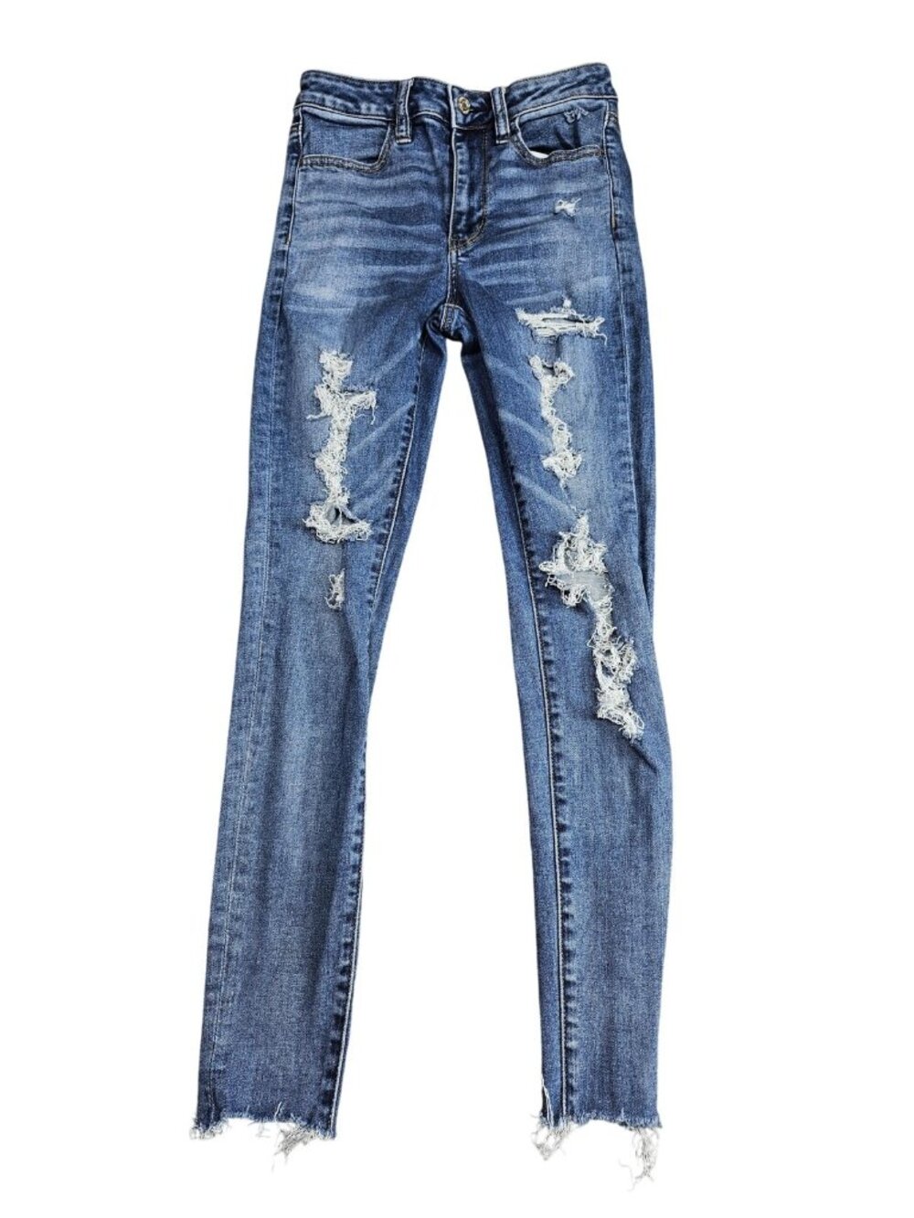 American Eagle Outfitters Hi Rise Jegging Jeans Women 2 Blue Stretch Distressed‎